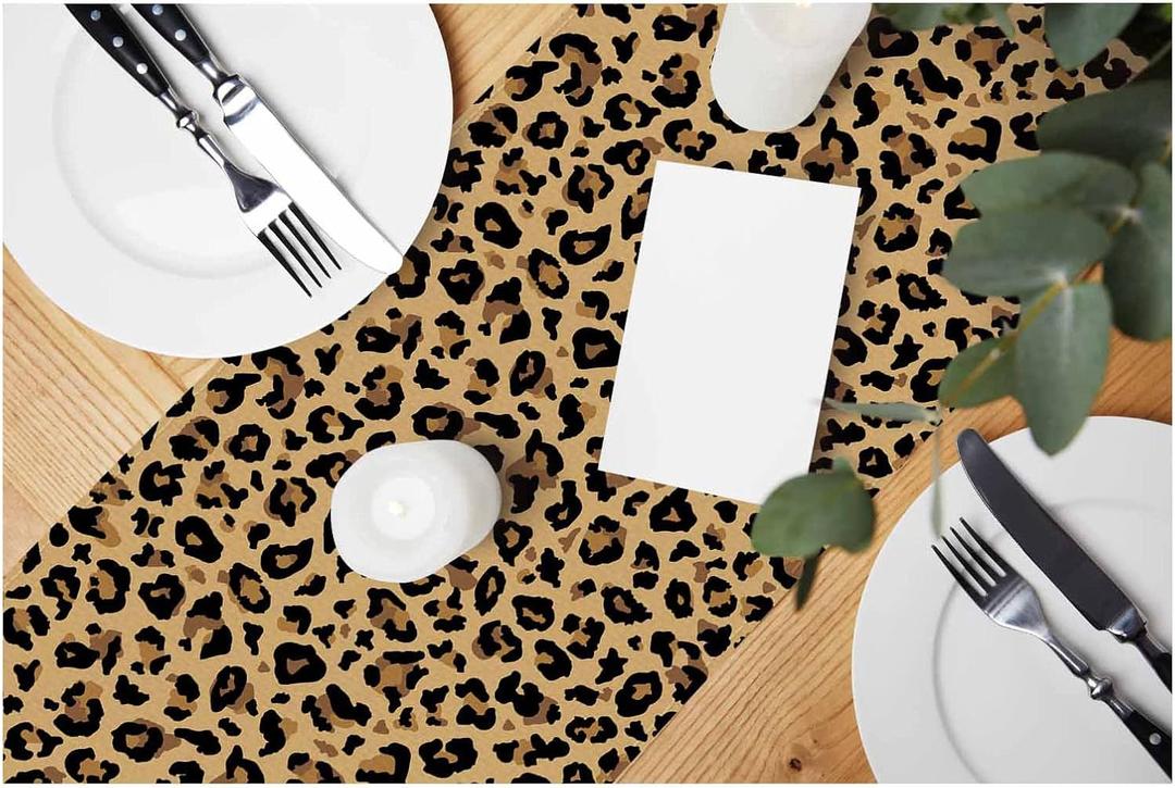 HOSNYE Table Runner Fashion Leopard Fur Pattern,Cotton Linen Table Runner Decoration for Kitchen Family Dinner Table Holiday Party Farmhouse Style 13 x 72 Inch