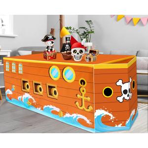 party greeting 72 x 30 Inch Pirate Tablecloth Pirate Ship Table Cloth with 3pcs Prow Cardboard Nautical Adventure Party Decor for Birthday Jungle Adventure Nautical Party Favors Supplies Decorations