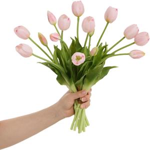 15 Pcs Light Pink Tulips Artificial Flowers Faux Tulips Real Touch Latex Fake Flower Bouquet for Spring Wedding Home Dcor Centerpiece Arrangements