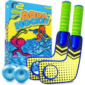 Fun Mini Hockey Sticks Game - Play at the Pool & Beach or in Home - For Kids & Adults All Ages - Use The Floating Soft Paddles to Shoot the Water Skipping Balls - Comes With 2 Sticks & 2 Balls