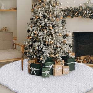 Jenaai 80 Inches Large Christmas Tree Skirt Extra Faux Fur Xmas Tree Skirt White Plush Velvet for Christmas Decorations for Home Party Winter Holiday