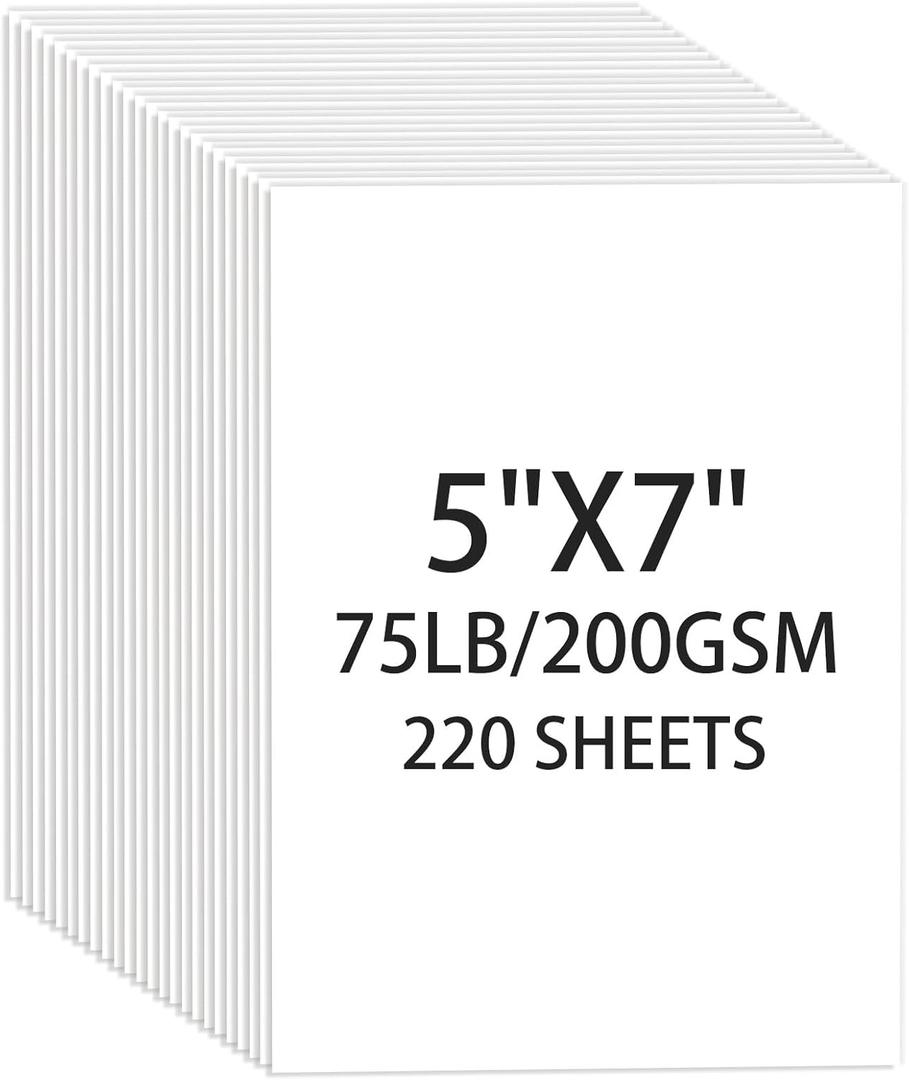 Cardstock 5x7, 220 Sheets, White Card Stock, 5x7 Cardstock Paper, 75lb/ 200gsm Heavyweight Blank Cards for Printer,DIY,Wedding Invitations, Thankyou Cards, Postcards