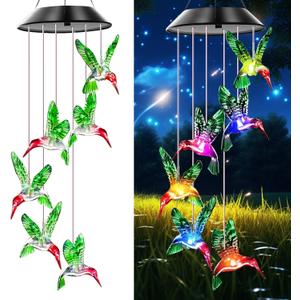 Hummingbird Solar Wind Chimes, Hummingbird Wind Chimes for Outside,Best Gifts for Mom Grandma Women Wife Aunt Sister, Unique Mobile Wind Chime, Garden Yard Decor Green