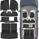 SHINJEW Floor Mat & Trunk mat Compatible with 2022-2024 2025 Nissan Pathfinder 8 Passenger/Infiniti QX60 7 Passenger, All Weather TPE Car Floor Liners Fit for Nissan Pathfinder Accessories,3 Rows