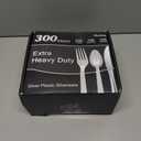 Dealusy 300 Count Extra Heavy Duty Silver Plastic Silverware, 100 Forks, 100 Spoons, 100 Knives, BPA-Free, Heat Resistant, Disposable Plastic Utensils Set, Plastic Cutlery Set, Plasticware Bulk