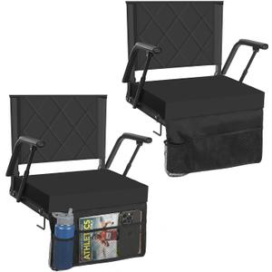 Sheenive Stadium Seats for Bleachers with Back Support (2 Pack) - 2.8'' Thick Wide Cushion & Padded Armrests, Cup Holder, Pockets, Carry Strap for Sports Events