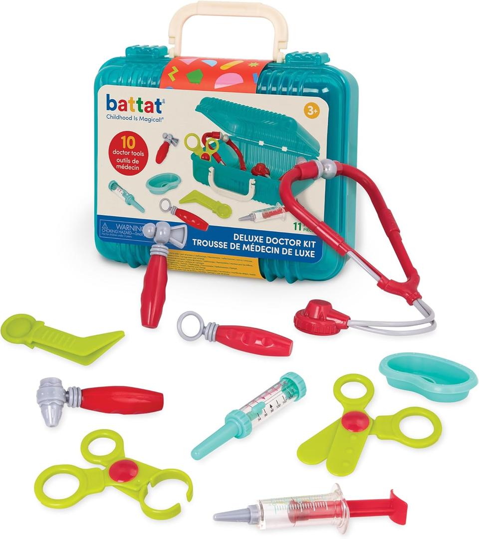 Battat  Pretend Play Doctor Set  Kids Nurse Toys  10 Pieces & Carry Case  Toddler House Call Playset  3+ Years Deluxe Doctor Kit (Blue)