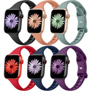 Lerobo 6 Pack Thin Slim Bands Compatible with Apple Watch 38mm 40mm 41mm 42mm 44mm 45mm 46mm 49mm for Women Men, Soft Silicone Sport Strap Wristband for iWatch Series 11 10 9 8 7 6 5 4 3 Ultra SE