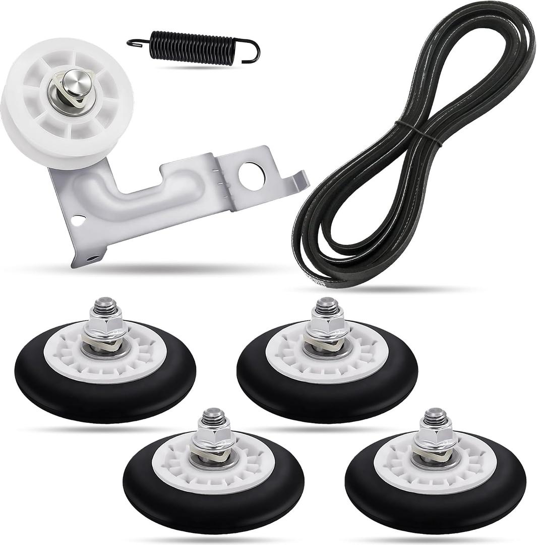 DLE3170W DLE2516 Dryer Drum Roller Repair Kit-Fit for LG DLE0442W DLE2301R DLEX8100V DLG7201WE DLE2250W DLE2101W DLE2240W, with 4581EL2002C Rollers(4-Pack), 4400EL2001A Belt, 4561EL3002A Idler Pulley