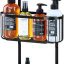 Kadolina Bathroom Hanging Shower Organizer, Over Head Shower Caddy Shower Storage Rack Basket with Hooks for Razor and Sponge Rustproof, Black [Patented] (Black)