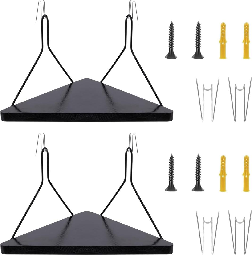 Fabric Wall Cubicle Corner Shelf with Hooks 11.8 Inch Wooden Triangular Cubicle Corner Shelf for Office Fabric Walls Display Storage Hanging Organizer for Work Decor Small Planter(Black2 PCS)