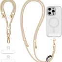 4-IN-1 Phone Lanyard + Wrist Strap Kit with 2 Pack Tabs, Universal Adjustable Phone Strap Crossbody, Anti-Theft Neck Lanyard for iPhone 17 Pro Max and Most Smartphones, Beige