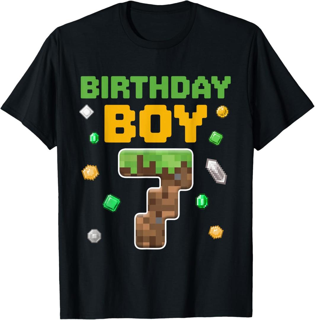 Birthday Boy Shirt 7th Birthday 7 Year Old Birthday Boy T-Shirt (Small, Black)