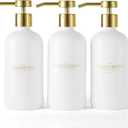 Shampoo and Conditioner Dispenser Set of 3,Refillable 20.5OZ Shampoo Bottles with Non-Slip Protective Silicone Pad,Shower Soap Dispenser with Waterproof Labels for Bathroom (White)