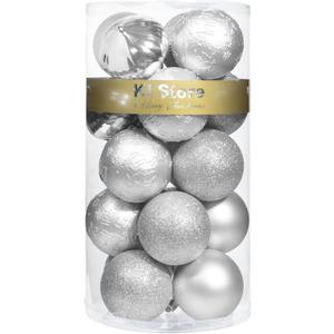 KI Store Silver Christmas Ball Ornaments, 20pcs 3.15-Inch, for Xmas Trees and Holiday Decor - Hooks Included