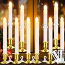 YAUNGEL Window Candles, 10 Pack LED Battery Operated Christmas Candles for Windows with Remote Timer Electric Flameless Candle Lights with Candle Holders Suction Cups for Christmas Decorations (Gold Base)