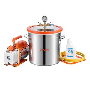 VEVOR 3 Gallon Vacuum Chamber with Pump, 3.5 CFM, Single Stage Vacuum Pump, Stainless Steel Degassing Chamber Kit with Tempered Glass Lid, 5 ft Hose, for Stabilizing Wood Degassing Silicone Resin
