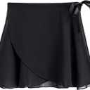 STELLE Ballet Skirt Women Chiffon Wrap Skirt Adjustable Tie Dance Skirts (Black, M)