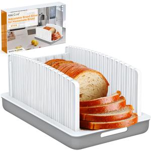 Upgrade Bread Slicer for Homemade Bread, Bread Slicer Guide Adjustable Width and Thickness, Foldable and Compact Cutting Guide with Crumb Tray, Suitability for Homemade Bread, Bagels, Cakes