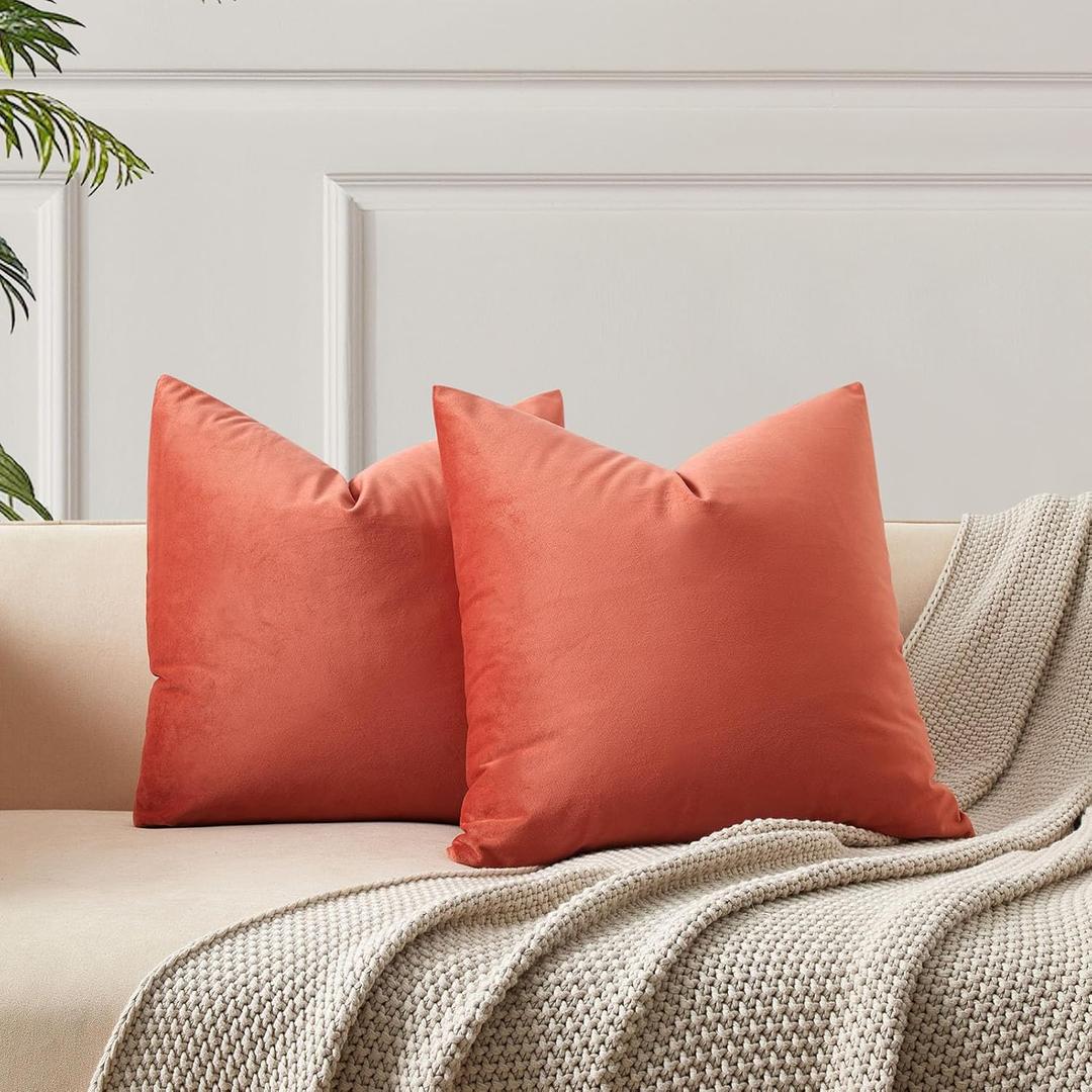 JUSPURBET 22x22 Velvet Pillow Covers Set of 2 Decorative Throw Pillow Covers for Couch Sofa Bed Soft Cushion Covers Cases with Hidden Zipper for Living Room Home Decor Apricot