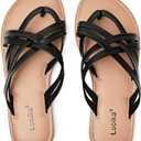 Luoika Women's Wide Width Flat Sandals, Flip Flop Slides Sandal Casual Strapy Sandal Slip on Summer Beach Shoes for Women. (9.5 X-Wide, Black 102)