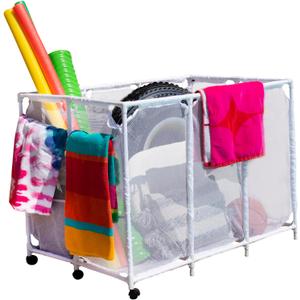 Essentially Yours Pool Noodles Holder, Toys, Floats, Balls and Floats Equipment Mesh Rolling Storage Organizer Bin, Extra-Large, (47.2" W x 30.2" L x 34" H), White Style 455119