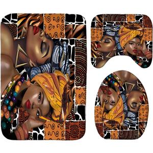 Black Woman Boho Bathroom Rugs and Mats Sets 3 Piece, Memory Foam Bath Mat, U-Shaped Contour Shower Mat Non Slip Absorbent, Velvet Toilet Lid Cover Washable (17.7"W x 29.5"L (Pack of 3))