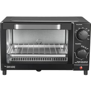 4 Slice Toaster Oven with 3 Settings - Includes Baking Rack and Pan - Black - New - Fit 9-Inch Pizza Or 4 Slices Of Bread - 2 Quartz Heating Elements - Adjustable Timer Up To 60 Minutes