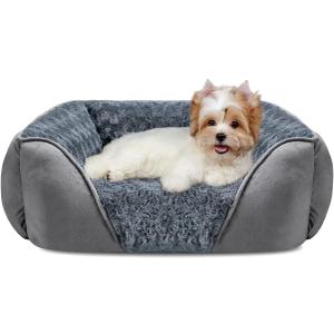 INVENHO Rectangle Washable Orthopedic Dog Bed for Dogs, Soft Calming, Sleeping Puppy Bed Durable Pet Cuddler with Anti-Slip Bottom, S (20"x19"x6") (Grey)