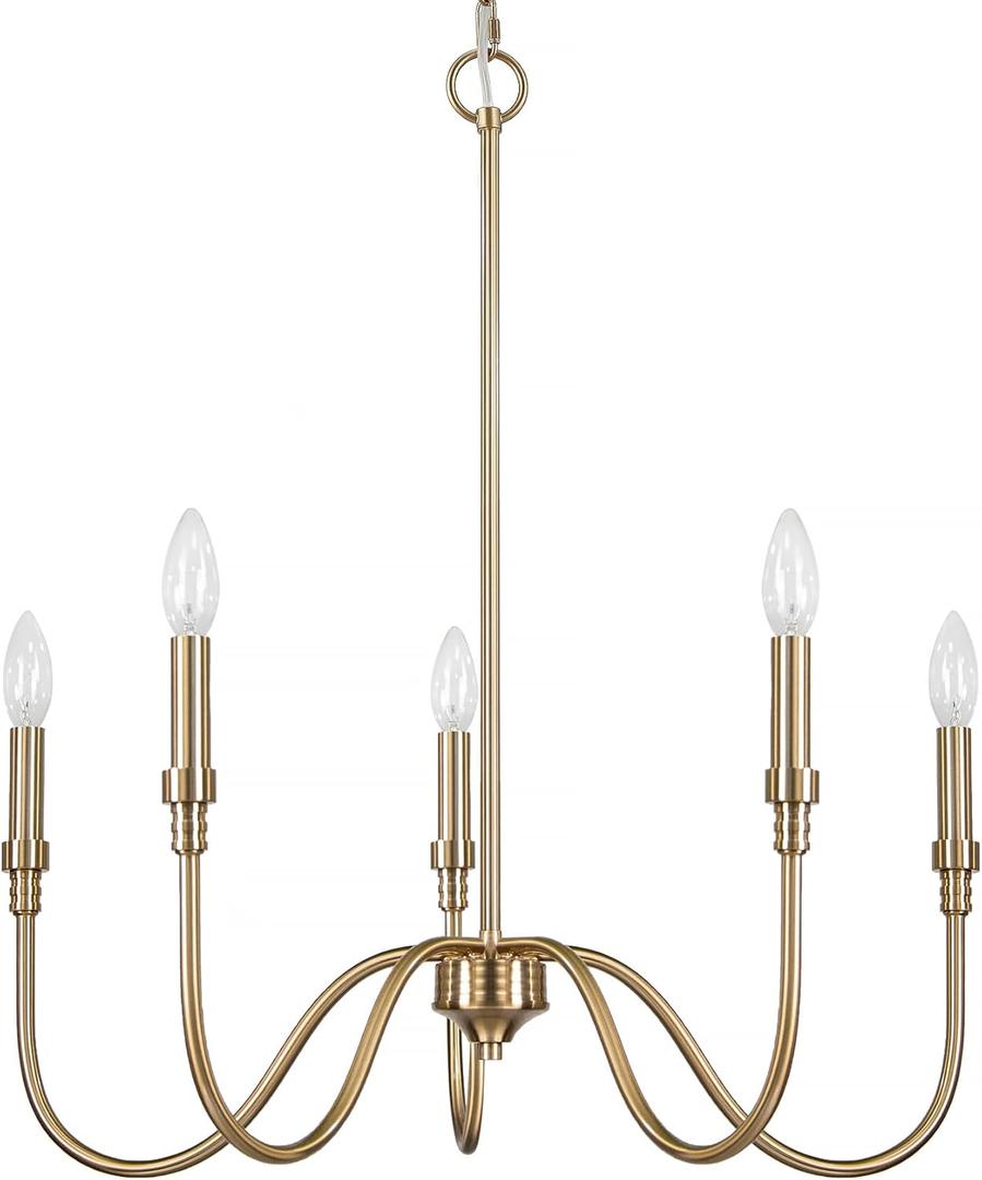 5 Light Farmhouse Chandelier Light Fixture, Modern Pendant Lighting for Kitchen, Dining & Living Room (Brushed Gold)