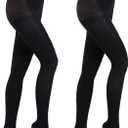 HA WA 2 Pairs Women's Opaque Tights, 40D Control Top Nylon Pantyhose Sheer Stockings for Women (Black)