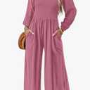 Dokotoo Women's Casual Loose Overalls Jumpsuits One Piece Long Sleeve Wide Leg Long Pant Rompers With Pockets Size M