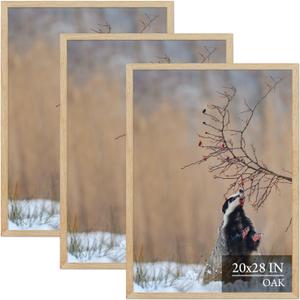 20x28 Oak Wood Poster Frame 3 Pack, Natural Solid Wood Photo Picture Frame for Horizontal or Vertical Wall Mounting, Hanging Hardware Included