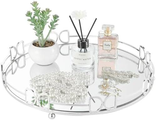 HAIGOUER Extra Large Glass Vanity Tray - Size: 15.75in15.75in2.52in - Silver Perfume Trays for Dresser...