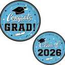 Graduation Party Supplies Gatherfun Graduation Party Dinnerware Set Sky Blue Disposable Paper Plates Napkins Cups Tablecloth Banner for Congrats Grad Party Decorations, Serve 25
