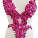 Handmade Rhinestones lace Applique Sewing Beads Crystal Trimming Patches Accessories for Dress Skirt (Rose red)