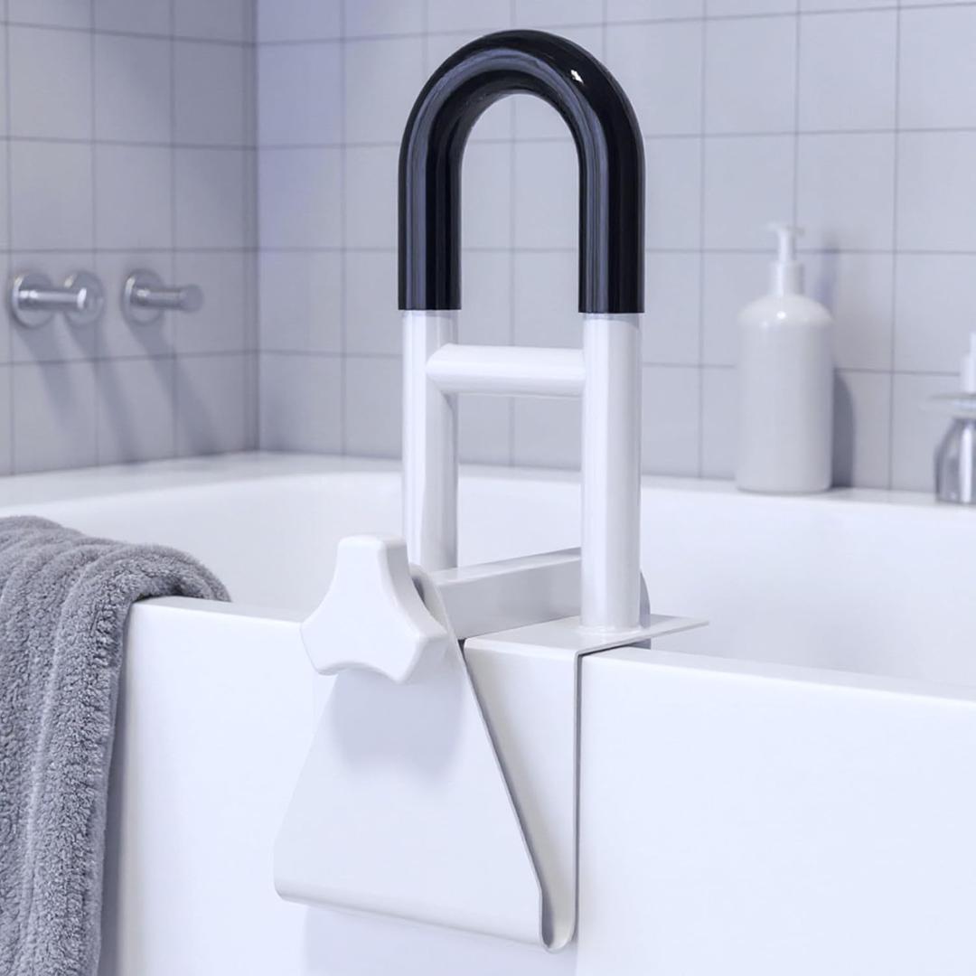 Bathtub Safety Rail: Shower Grab Bar Handle for Seniors, Elderly, and Disabled, Fits 3.1 to 6.7 Inch Tub Walls, Bathroom Safety Bars with Non-Slip Grip, Supports 300 lbs