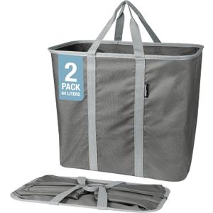 CleverMade Collapsible Laundry Caddy - Gray Stone Gray 2 Pack 64L / 17 Gal - Foldable Storage Organization Container Clothes Room Storage Solution