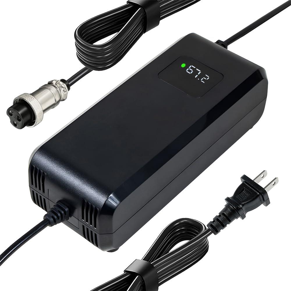 YZPOWER 67.2V 3Amps Lithium Battery Charger for 60v 16S li-ion Battery Pack with 12mm(0.47in) Connector,60v Lithium Power Charger Adapter