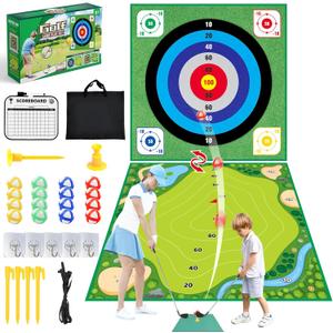 Jovizo Golf Chipping Game with Double-Sided Mat, 2 Adjustable Golf Clubs, 20 Sticky Balls, Outdoor Indoor Family Toss Game, Sport Toy Birthday Gift for Kids Adults