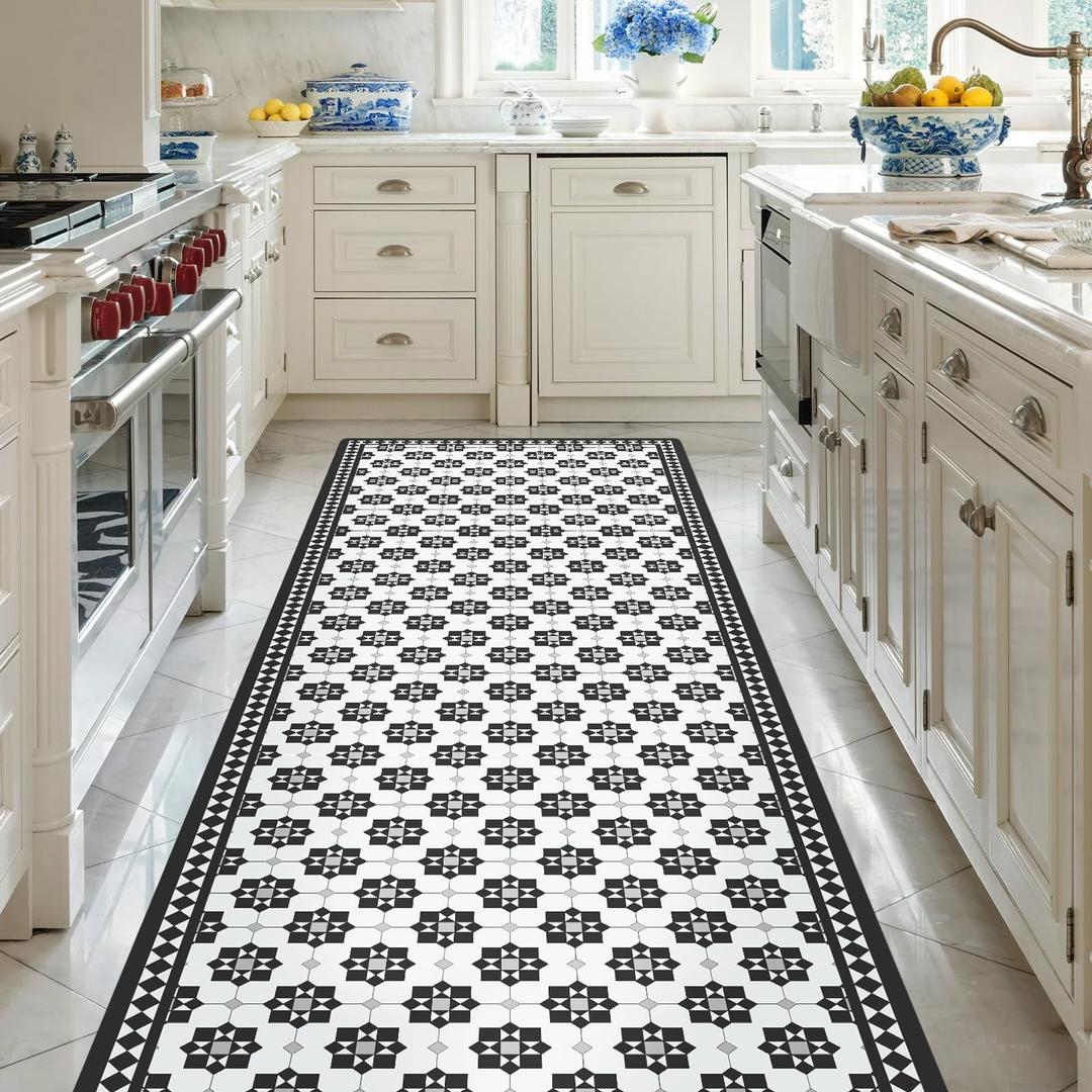3' x 4' Plastic Floor Mat for Home, Vinyl Tile-Look Area Mat for Hard Floor