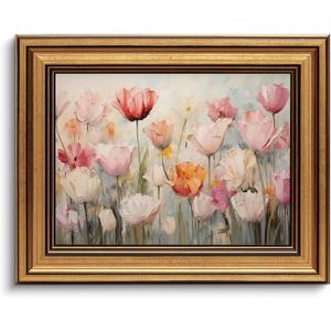 Gold Framed Wall Art Vintage Flower Canvas Wall Art Floral Nature Spring Colorful Flower Artwork Prints Picture for Living Room Bedroom Farmhouse Bathroom Office Decor, 8x10