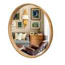 GIFTTROVE 36" Bathroom Mirror, Round Wall Mirror with Wood Frame, Farmhouse Mirror for Wall Decor, Wall-Mounted Mirror for Bedroom, Living Room, Wood