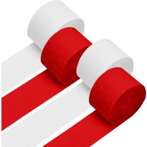 4 Crepe Paper Streamers Rolls, 328ft Pack of Red and White Crepe Paper for Birthday Baby Shower Wedding Christmas Valentines Day Party Decorations (1.8 inch x 82 ft/Roll)