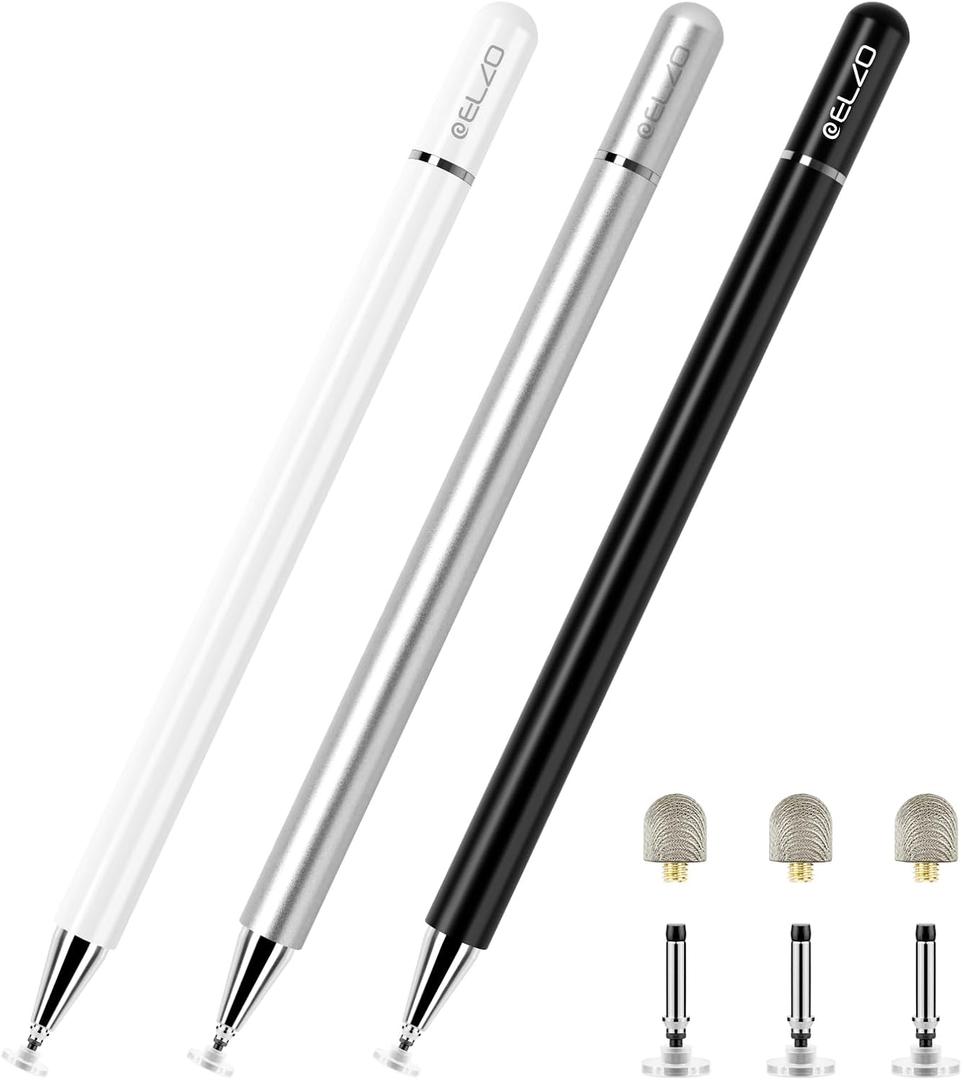 ELZO Stylus Pens for Touch Screen, 2 in 1 Universal Stylus, High Sensitivity Surface Pen with Extra 6 Tips, for All Tablet Touch Screens iPhone iPad Pro Android Tablets Chromebook
