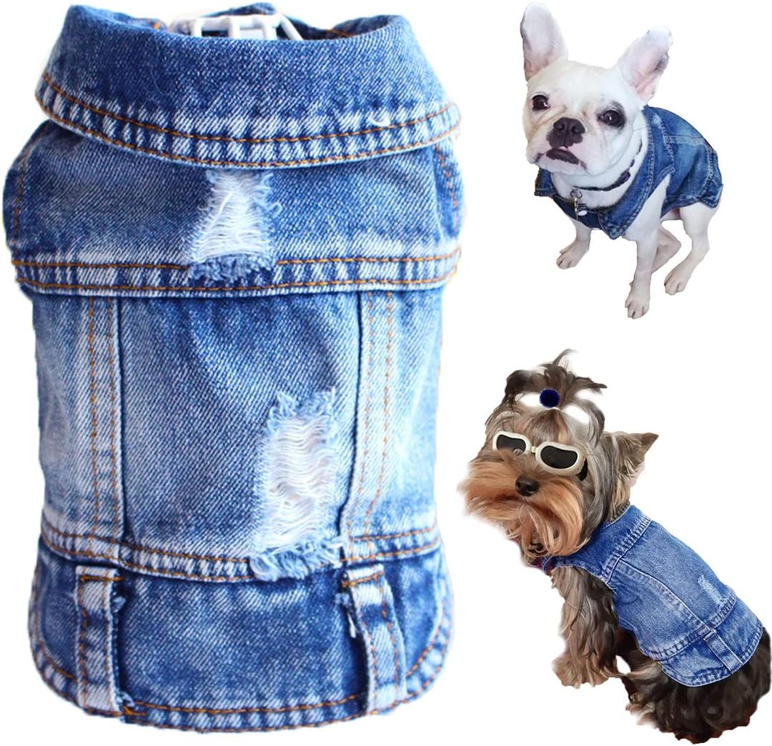 Dog Jean Jacket, Blue Denim Shirt Classic Lapel Vest Coat Costume Puppy T-Shirt, Comfort Tank Top Cool Apparel, Washed Pet Clothes for Dogs Boy Girl (Blue, X-Large)