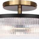 Canarm Jenner 3-Light Semi-Flush Mount Ceiling Light, 15-Inch Matte Black and Gold Finish with Ribbed Glass, Contemporary Lighting for Living Room, Bedroom or Dining Room
