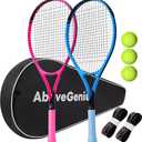 AboveGenius Neon Tennis Rackets 2 Pack for Adults- 27" Lightweight Aluminum Tennis Racquet Set with 3 Balls & Bag- Vibrant High-Visibility Matte Finish for Men Women Beginners
