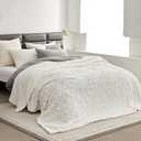 Home Fleece Queen Blanket for Couch, Bed, TV, Party, and Gift - 3D Jacquard Decorative Blankets - Cozy Soft Lightweight Fuzzy Flannel Blanket, All Seasons, 90x90 Inches, Ivory