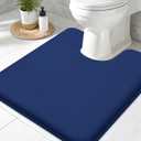 Smiry Memory Foam Toilet Rugs U-Shaped 20x20, Extra Soft Absorbent Non-Slip Contour Bathroom Rugs, Machine Washable Bath Mats for Toilet, Navy Blue